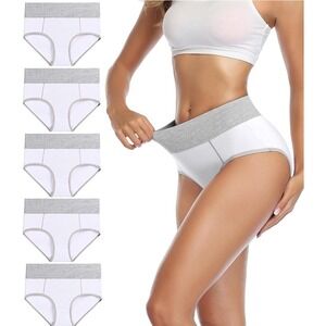 Woman's 5 Pack High Waist Stretch Cotton Panties Underwear White Size Small